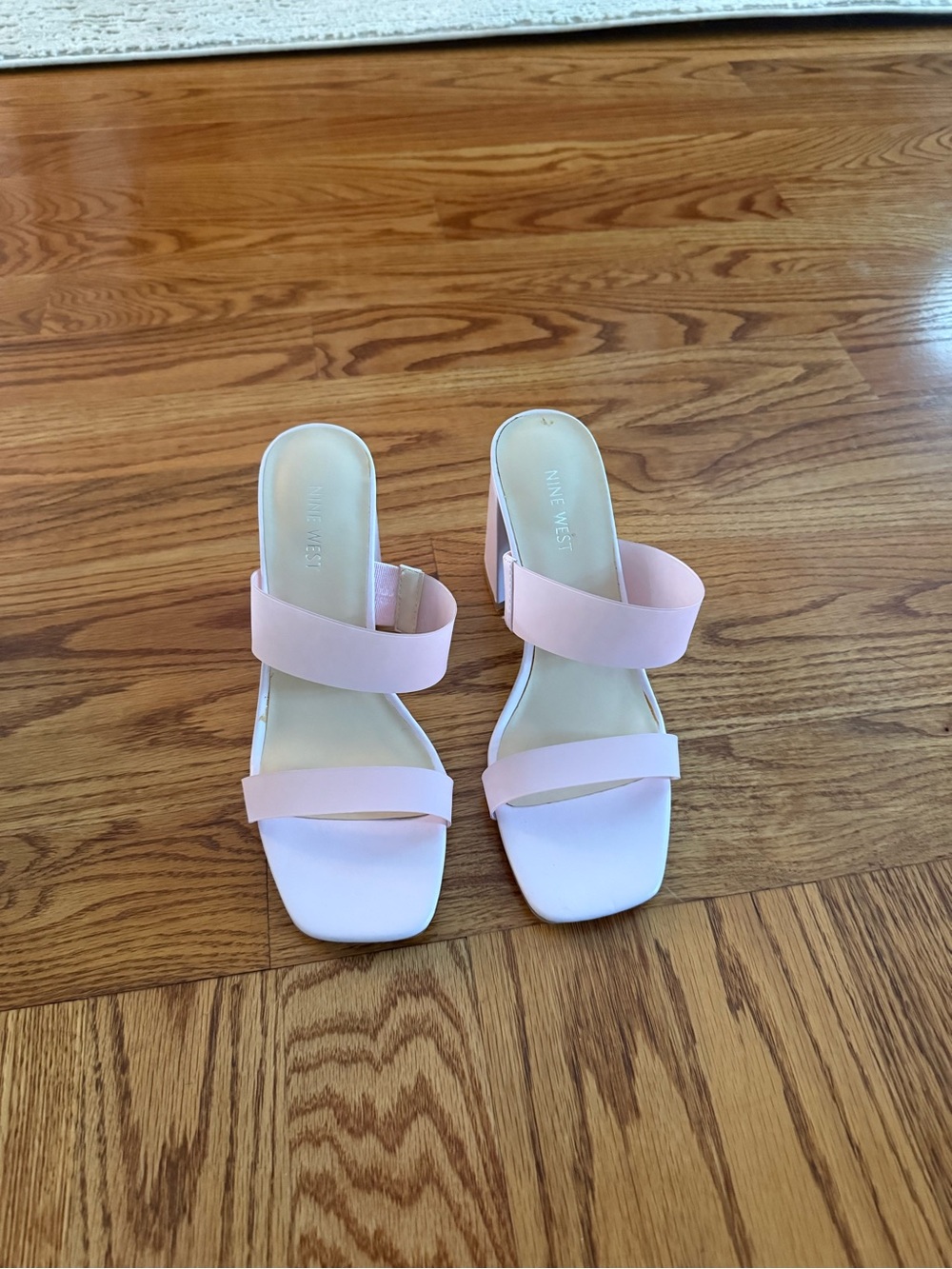 NEVER WORN Nine West Pale Pink Double-Strap Square Toe Slide Heels